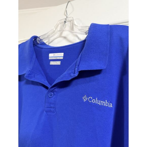 COLUMBIA MEN'S (2XL) BLUE ACTIVE FIT CASUAL OUTDOOR POLO GOLF STRETCH SHIRT - Picture 2 of 4